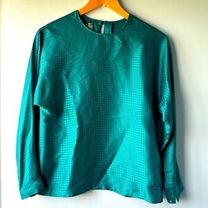 Vintage Teal Houndstooth Blouse, 4/S